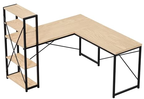 MARK ADLER Leader 5.9 - Eckschreibtisch mit Regal - Bürotisch L Form | mit Ablagen rechts oder Links - Stahlgestell im Industrie-Design fürs Büro oder Wohnzimmer - Schreibtisch – Eiche