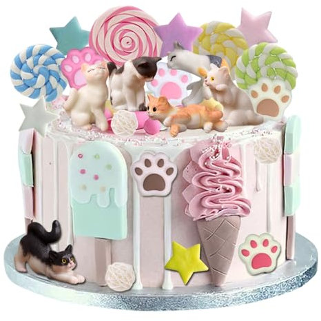 YGCHEN Tortendeko Katze Cupcake Topper Katzenpfote Figuren Kuchendeko Kindergeburtstag Katzen Kuchen Topper Stern Cake Topper Geburtstag Party Deko Baby Shower 19 Stück