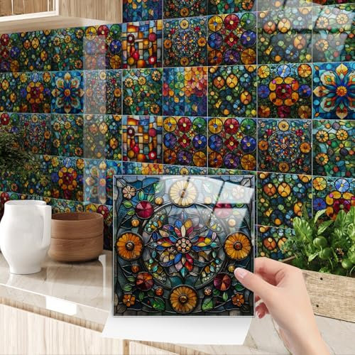 HORIWE Mosaic Tile Stickers Vintage Wall Decal Sticker Adhesive Tile Art DIY Kitchen Bathroom Backsplash Home Decor PVC Waterproof Oil Proof New 20pc