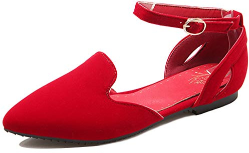 Diuniarza Women Mary Jane Court Shoes Casual Strap Flats Pointed Toe Dolly Ballet Shoes Red Size 10.5 UK/48