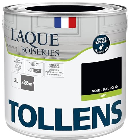 Tollens - Peinture, Laque, Ultra Résistante, Multisupport, Satin Noir, 2L = 28m2