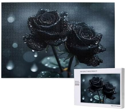 Puzzle Rose Puzzle 300 Teile Schwarz Holzpuzzle Erwachsene mit Schachtel und Poster, Schwieriges - Unterhaltsames - Herausforderndes Spiel - Geeignet für Anfänger, Geschenke für Männer/Frauen 2T-502