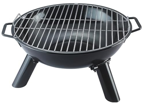 Multifunktionaler Camping Grill & Feuerschale Ø46 cm | Tragbarer 2 in 1 Holzkohlegrill aus Stahl für Outdoor, Garten & Terrasse | Kompakter BBQ Grill mit stabilem Stand, Tragegriffen & Grillrost