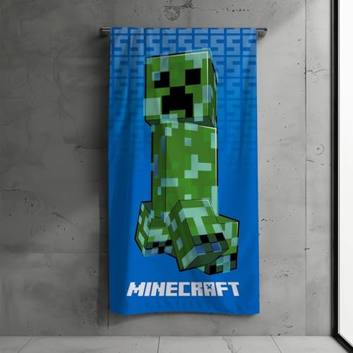 Minecraft Badetuch Creeper Tower 75 x 150 cm 100% Baumwolle Strandlaken Strandtuch Handtuch Badelaken Saunatuch TNT (Blau-Grün)
