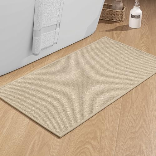 chakme Badezimmerteppich 60 x 120cm rutschfeste Badematte mit Gummi Rückseite Badteppich rutschfest waschbar Badvorleger Bad Teppich Badezimmer Duschvorleger Beige