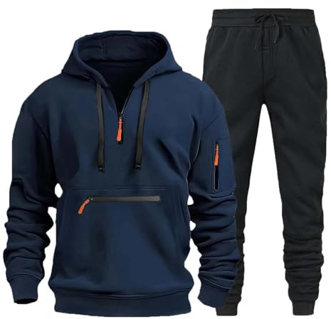 Kapuzen-Trainingsanzug-Set für Herren, Winter-Sweatanzug, Herren, Cord, einfarbig, Sweatsuit, langärmelig, Hose, Set, dick, halber Reißverschluss, Sweatsuit-Set, Reißverschlusstaschen, bequemer