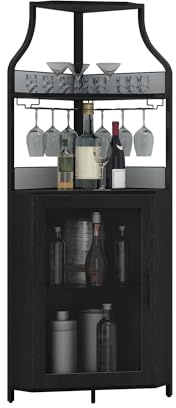 Garvee Eck-Weinbar-Schrank Mit Großem Stauraum Und Abnehmbarem Weinregal, Kaffeebar Mit Glasaufbewahrung Und Gittertür, 4-Stufiger Getränkeschrank Für Bar- Und Weinlagerung.