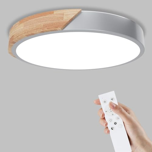 Yexati Wooden LED Ceiling Light 32 W 6000 K / 4000 K / 3000 K 3200 LM IP44 LED Ceiling Light Round Wooden Diameter 30 cm with Remote Control Modern Kitchen Lamp for Bedroom Kitchen