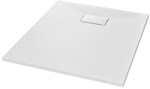 SMC White Shower Tray 90x70 cm Low Profile Shower Base with Slate Stone Design, Skid Resistant, Scratch and Stain Resistant, Easy Clean Bathroom Tray