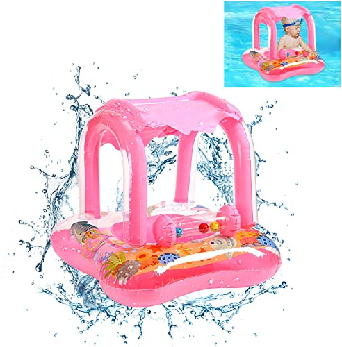 JUQG Salvagente per Bambini con Parasole, Giocattoli Galleggianti da Piscina, Sedile Salvagente Rosa, Adatto per Salvagenti per Bambini da 3 a 36 Mesi