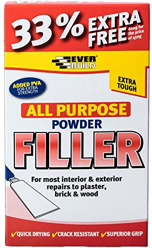 Everbuild All Purpose Powder Filler – Suitable for Interior and Exterior Use – Quick Drying – White – 600g (450g + 300g Free)