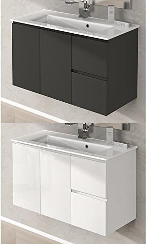 Bagno Italia Arredo Bagno da 80x36 cm SLIM sospeso mobile con lavandino ceramica 2 colori bianco grigio talpa I