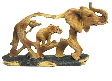 Dekofigur Elefant und Baby, das in der Wildnis geht, aus Kunstholz