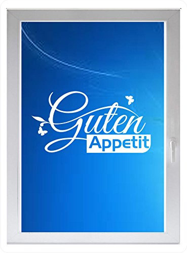 INDIGOS UG - Guten Appetit - Farbe: Weiss - 116x60 cm - Sichtschutzfolie - Fensterfolie - Glasdekorfolie - für die Küche, Guten Appetit ans Fenster - selbstklebend - matt - für Bad