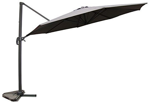 CONCEPT USINE - Parasol Déporté Rond Inclinable 350 cm Castillo Gris Rotatif 360° - Manivelle Anti-Retour - Armature Aluminium - 100% Polyester - Waterproof, Résistant