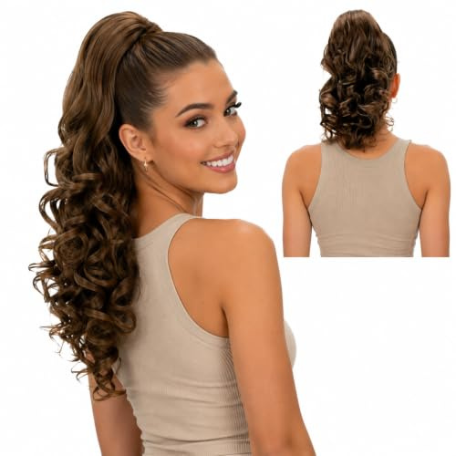 CAISHA 2in1 Zopf Haarteil Pferdeschwanz Butterflyclip Mittelbraun H22-2
