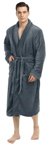 NY Threads Mens Robe, Luxury Plush Fleece Mens Bathrobe, Spa Bath Robe for Men, Large-X-Large, Grey