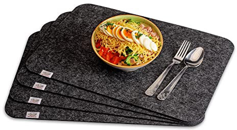 lana naturalis® Exclusive Filz Platzset für 4 Personen Tischset Platzmatten für Ihren Glastisch Holztisch Gartentisch (Dunkelgrau)