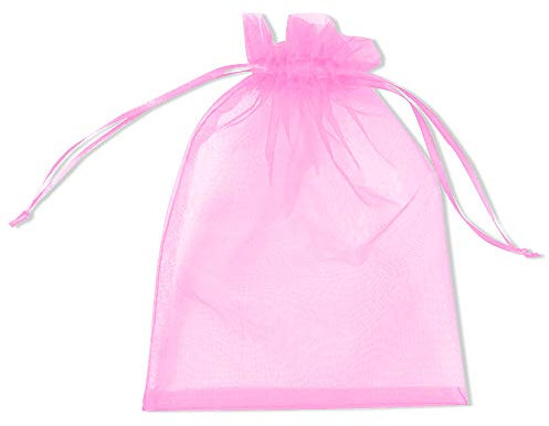 PLECUPE 100 Stück Durchsichtig Tunnelzug Organzabeutel Organzasäckchen Süßigkeiten Beutel Saeckchen Geschenk, 30 x 40cm Hochzeit Säckchen Party Festival Beutel Bonbonsbeutel Candy Bags - Rosa