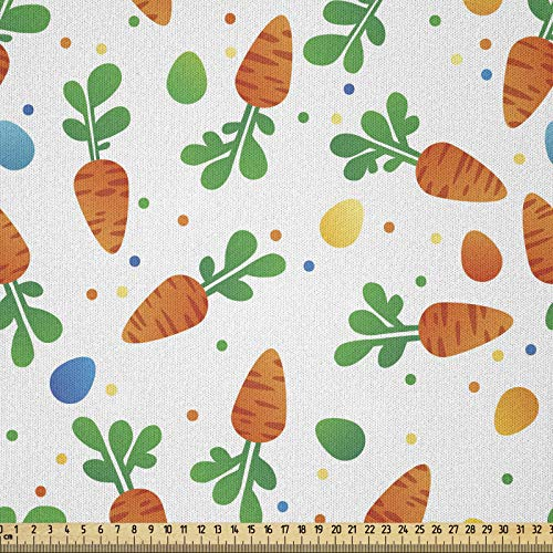 ABAKUHAUS Ostern Stoff als Meterware, Orange Karotten Eier Dots, Microfaser Stoff für Dekoratives Basteln, 1M (230x100cm), Orange Grün