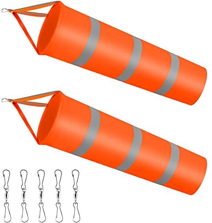 Dadabig 2 Stück Windsäcke für den Garten, Orange Windsack mit reflektierenden Streifen Polyester Gürtel Wetterfeste Wind Socke Tasche zur Windmessung für draußen Outdoor Garten Flughafen Rasen(80CM)
