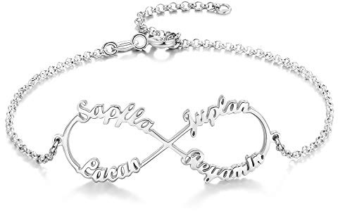 Personalisiert Unendlichkeit Liebe 4 Name Brief Armband Einstellbar Kette Name Teller Anhänger Armbänder Angepasst Geburtstag Geschenke zum Mädchen Frauen Mama Ehefrau Gold Silber Rose Gold