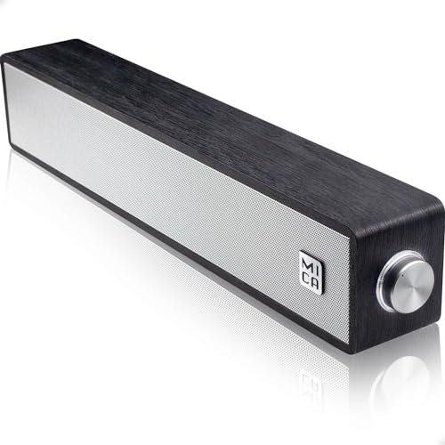 Wired Computer Sound Bar, USB-Powered PC Speakers; MICA M30 Wooden Wired LED Volume Control Mini Speakers for Multiple Devices (with 3.5mm AUX & PC input)