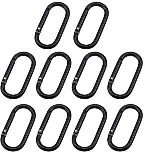 Changrongsheng 10 Stück Karabinerhaken, Karabiner Kletterschnalle, Aluminium Legierung Karabiner, mit Gefederter Verschluss für Reisen Angeln Camping Wandern 50mm*25mm Schwarz