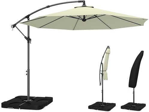 Outsunny Parasol de jardin 3 m en rotin à suspendre avec poids et housse Beige