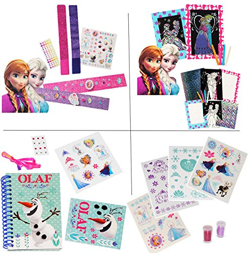 alles-meine.de GmbH 2 Verschiedene Set´s: zum Basteln - Frozen - die Eiskönigin - ELSA & Anna - Glitzerbilder oder Notizbuch gestalten oder Armbänder basteln - mit Glitzersti..