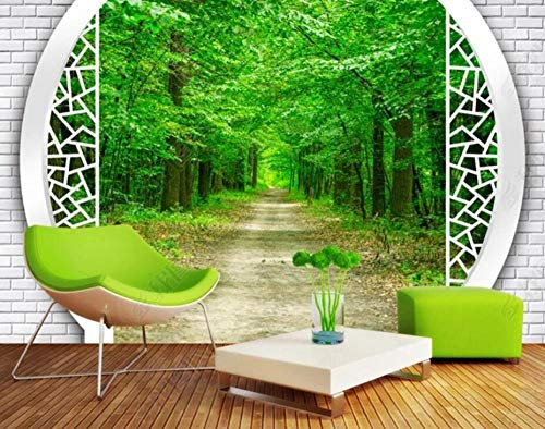 Tapete Fototapete 3d Effekt Backsteinmauer Rundes Fenster Grüne Waldlandschaft Tapeten Vliestapete Wandbilder Wandtapete Wohnzimmer Schlafzimmer Wanddeko 150x105cm