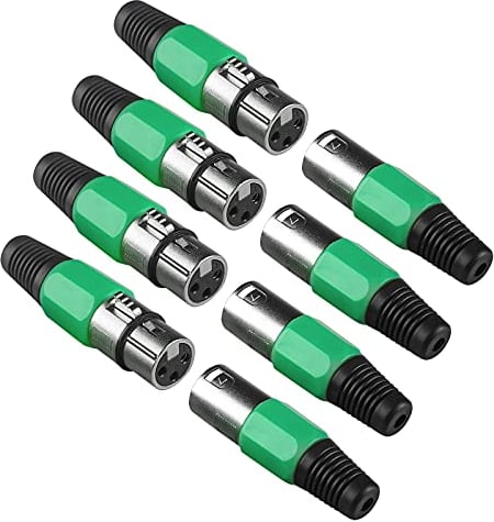 Cannon XLR Female Male Adapter - 4 Pack Green DMX Signal Wire with XLR Panel Mount Connector for Stage Light and Microphone Cable