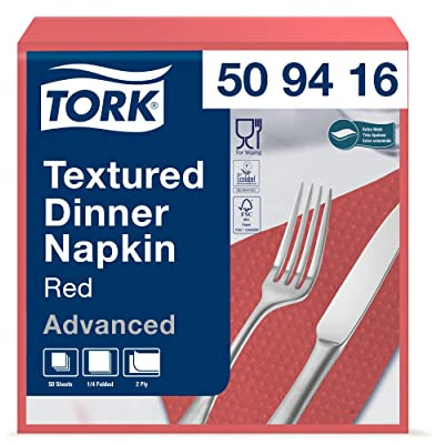 Tork 509416 Textured Dinnerserviette Rot/Extra weiche Papierserviette in Advanced Qualität/18 x 50 (900) Servietten (B x L)/1/4-Falz 39.5 x 39 cm