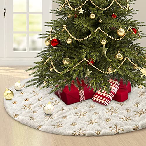 Tappetino per Albero di Natale, 122cm Bianco Peluche Gonna Albero di Natale Bianca Finta Pelliccia Gonne per Alberi di Natale Copertura Della Base Albero Natale per Decorazione di Festa di Natale