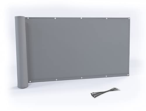Rollmayer Balkon Sichtschutz mit Ösen und Kabelbinder Balkonabdeckung Balkonverkleidung blickdichte Wind- und UV-Schutz 100% Privatsphäre Wetterschutz (Aschgrau, 0,9m x 9,25m) Kollektion Oxford