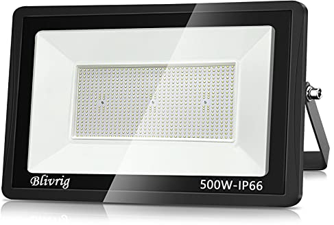 Blivrig 500W LED Strahler Außen Kaltweiß 6500K, 50000LM Superhell Außenstrahler, IP66 Wasserdicht LED Fluter, Flutlicht, Aussenlampe für Gärten, Innenhöfe, Garage, Hotel