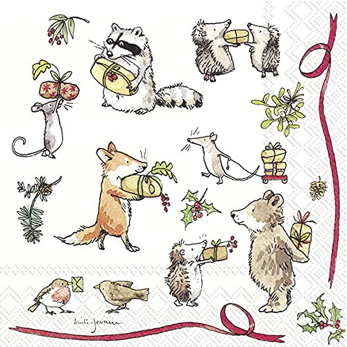 20 Servietten Geschenkezeit | Comic | Tiere | Kinder | Winter | Weihnachten | Tischdeko 33x33cm