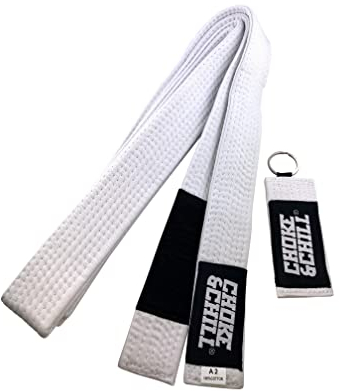 Choke&Chill BJJ Brazilian Jiu-Jitsu Belt Cintura con Portachiavi Adulti Bambini Luta Livre (Bianco, M2)