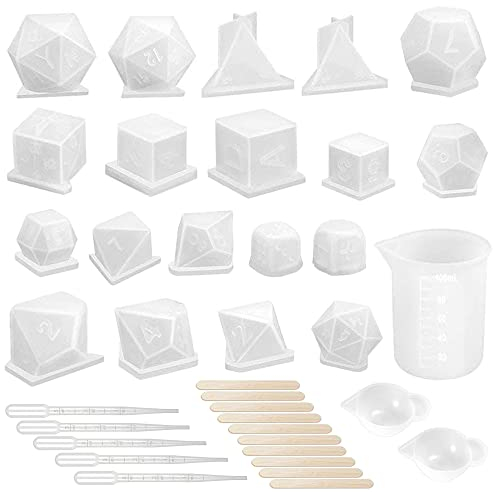 Woohome Resin Silikonformn Gießform Resin Form Nummer Buchstabe Würfel Schmuck Silikonform mit Messbechern für Bastelarbeiten