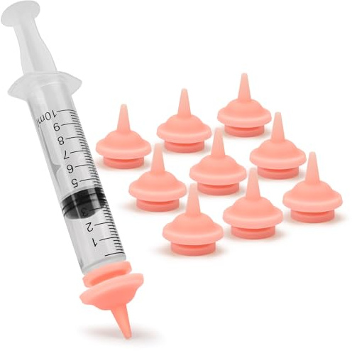 10 Packs of Pet Feeding Nipple for Kitten and Puppy Silicone Feeding Pacifier for Pets and Wildlife - Includes One 1-10ml Syringe