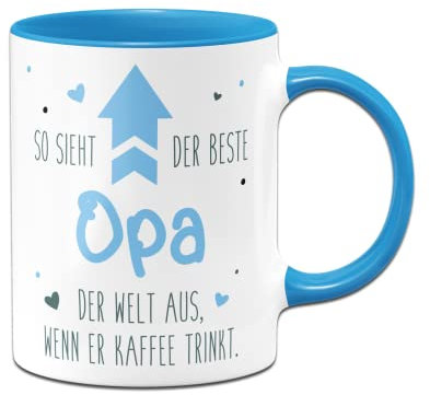 Tassenbrennerei Tasse So sieht der beste Opa der Welt aus wenn er Kaffee trinkt - Geschenk mit Spruch lustig (Opa-Blau)