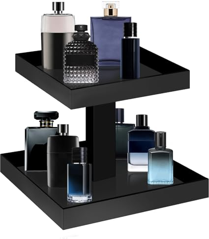 YAGELI Schwarzes Parfüm-Organizer-Tablett – Acryl, 2-stöckig, Badezimmer-Organizer, Schminktisch, Aufbewahrung, Regal, Halter für Kosmetik, Kommode, Tisch, Schrank, Küche (schwarz)