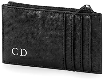 Active Window Films Personalised Card Holder, Monogram, Initial Purse, Credit Card Coin Purse, Initial cardholder, Personalised Purse, Gift for her (Style 1, White on Black)