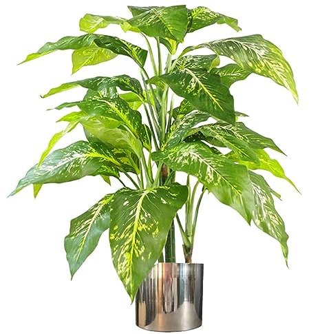 Leaf 100cm Large Fox's Aglaonema Realistic Tree Artificial Plant with Silver Metal Planter