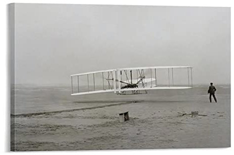 Schwarz-Weiß-Dokumentar-Fotografie-Poster Wright Brothers Wilbur Wright und Orville Wright's First Flight Scene Poster Dekorative Malerei Leinwand Wandposter und Kunstbild Druck Moderne Familie