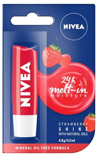 Nivea Lip Care 4,8gr Strawberry Nourishing Mineral Oil Free Tinted All-day Nourishing Moisture Enriched With Strawberry Extract, Shea Butter and Jojoba Oil (Pack of 2)