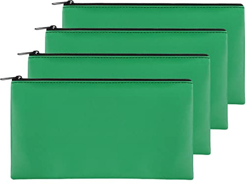 4P Geldbeutel, 27.9x15.2 cm, sichere langlebige Geldbeutel mit Reißverschluss für Bargeld, wasserdicht, Münzgeldbeutel, PU-Leder, Quittungen, Werkzeugaufbewahrungstasche (grün)