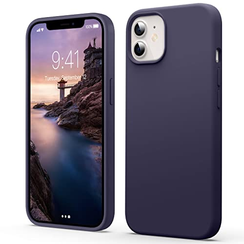 Flyzoo Cover Silicone Liquido per iPhone 12/12 Pro, Custodia Protettiva con Tutto Il Corpo Tocco Morbido Setoso, 4 Strati Protezione Completa Antiurto con Fodera in Microfibra, Viola profondo