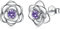 Silver Earrings for Women, Sterling Silver Stud Earrings Hypoallergenic Purple Cubic Zirconia Dainty Flower Rose Stud Earrings for Ladies Girls Birthday Christmas Jewellery Gifts