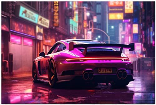 Printonia Leinwand-bild 120x80cm Porsche Need for speed Sportwagen GTA Abstrakt Art Bilder Dekoration Wandbild Kunstdruck Automobil Deko